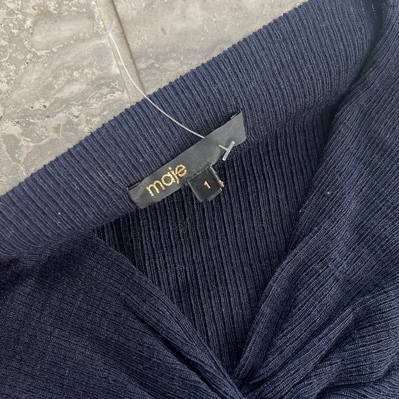 Maje Tight-Knit Long Sleeve Ruched Sweater Dress in Navy, Size 1 (S) Retail $345 - Picture 10 of 13